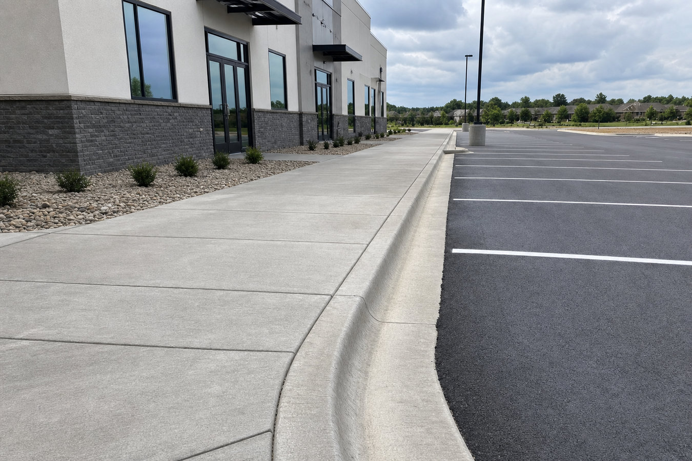 Concrete curbing and sidewalks